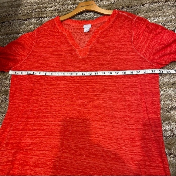 Chicos Size 3 (XL) Linen Tunic Top Long Sleeve Notch Neck Red/Orange - Picture 11 of 12